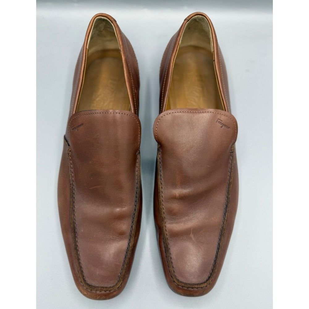 Salvatore Ferragamo Brown Leather Slip-On Loafers